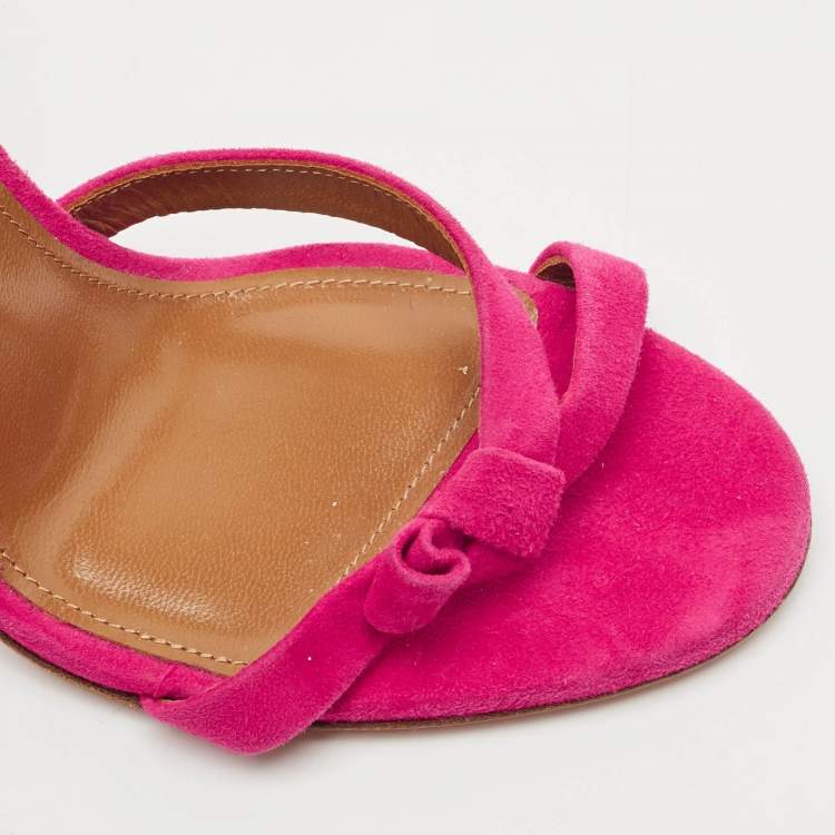 Pre Owned Aquazzura Pink Suede Disco Ankle Wrap Sandals Size 37