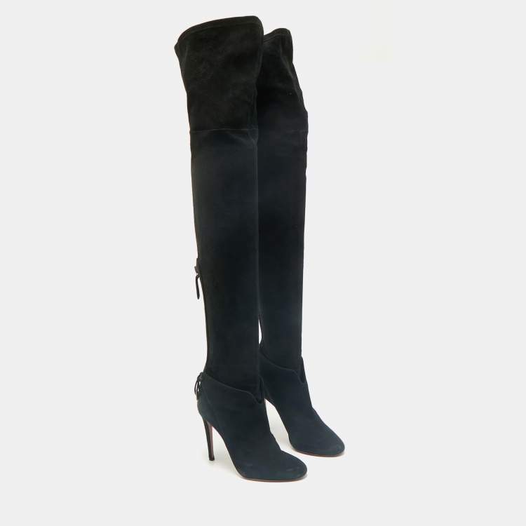 Pre Owned Aquazzura Black Suede Gainsbourg Knee Length Boots Size 35
