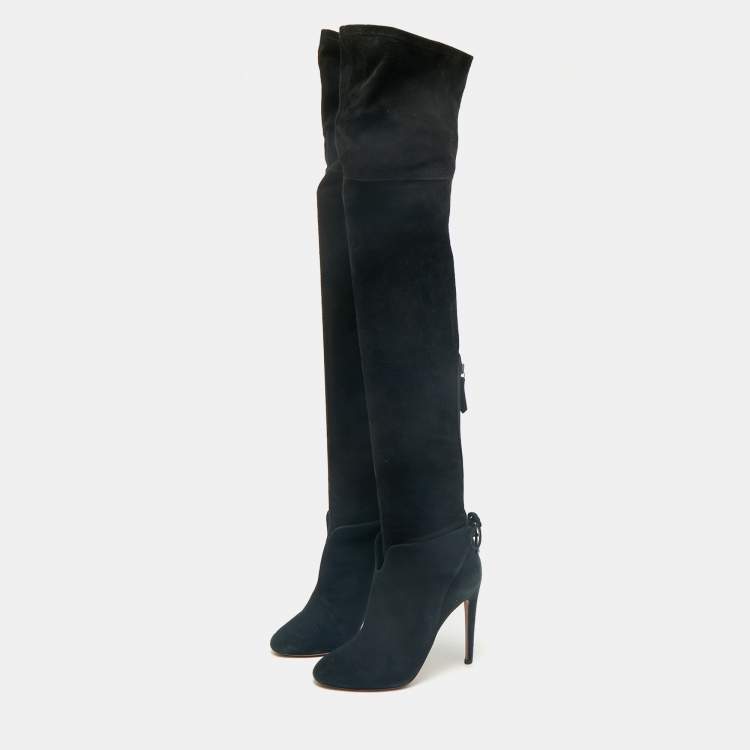 Pre Owned Aquazzura Black Suede Gainsbourg Knee Length Boots Size 35