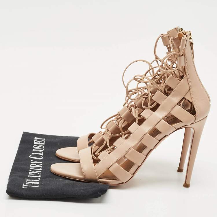 Pre Owned Aquazzura Beige Leather Amazon Sandals Size 39