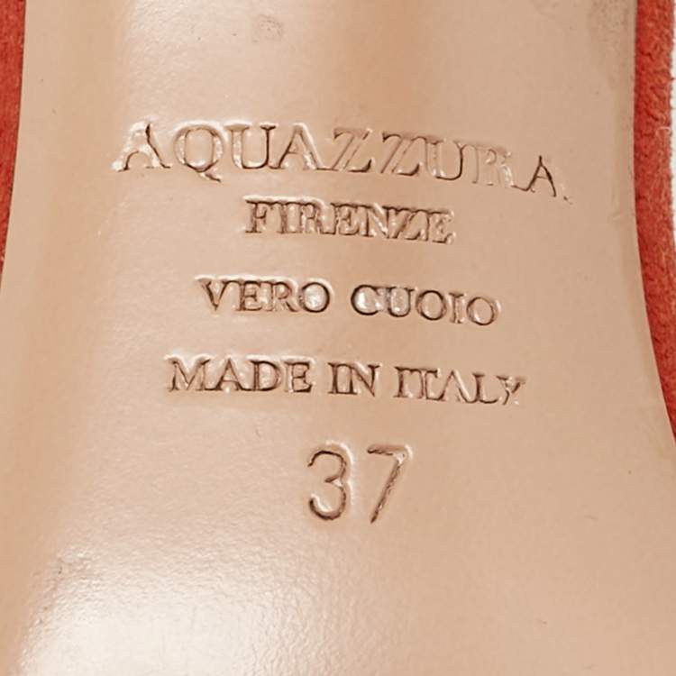 Pre Owned Aquazzura Orange/Gold Leather and Suede Ankle Strap Sandals Size 37