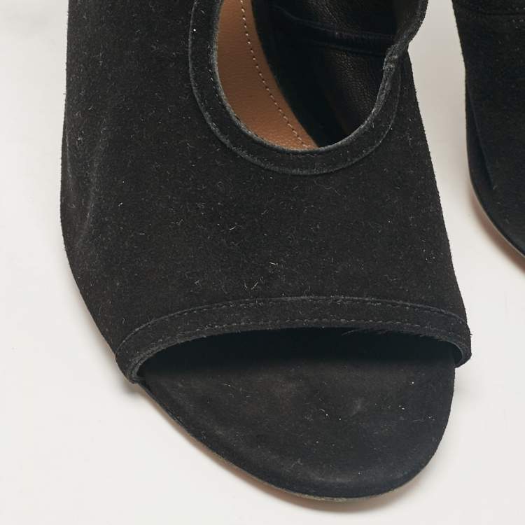 Pre Owned Aquazzura Black Cutout Suede Sexy Thing Peep Toe Sandals Size 37.5
