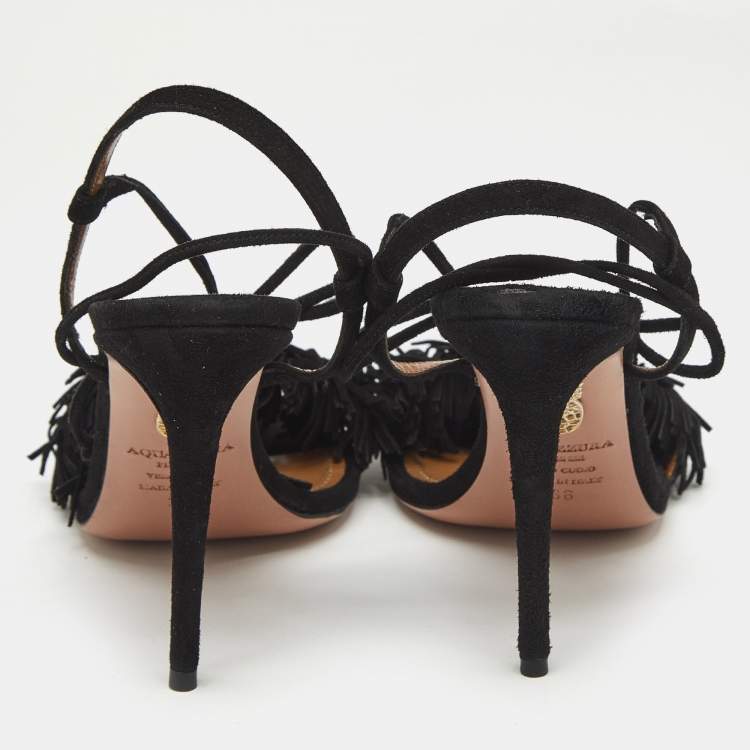 Pre Owned Aquazzura Black Suede Wild Thing Ankle Strap Sandals Size 36