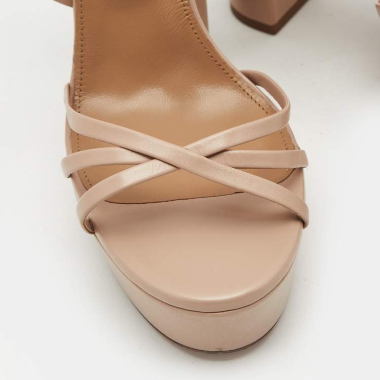 Pre Owned Aquazzura Beige Leather Gin Plateau Platform Sandals Size 41