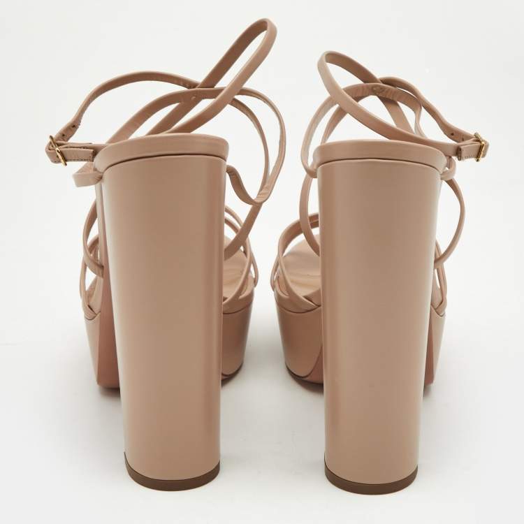 Pre Owned Aquazzura Beige Leather Gin Plateau Platform Sandals Size 41