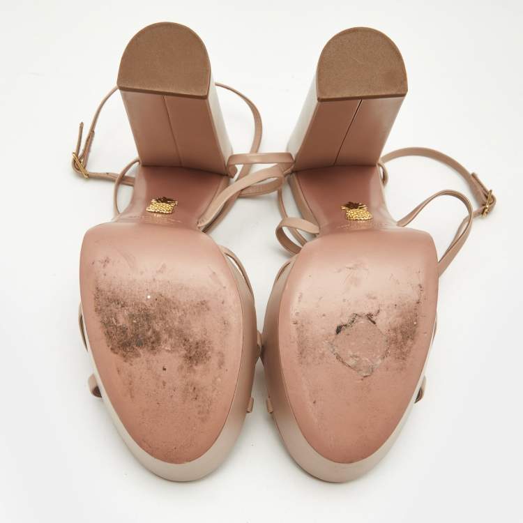 Pre Owned Aquazzura Beige Leather Gin Plateau Platform Sandals Size 41