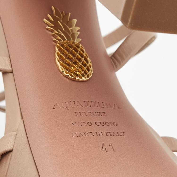 Pre Owned Aquazzura Beige Leather Gin Plateau Platform Sandals Size 41