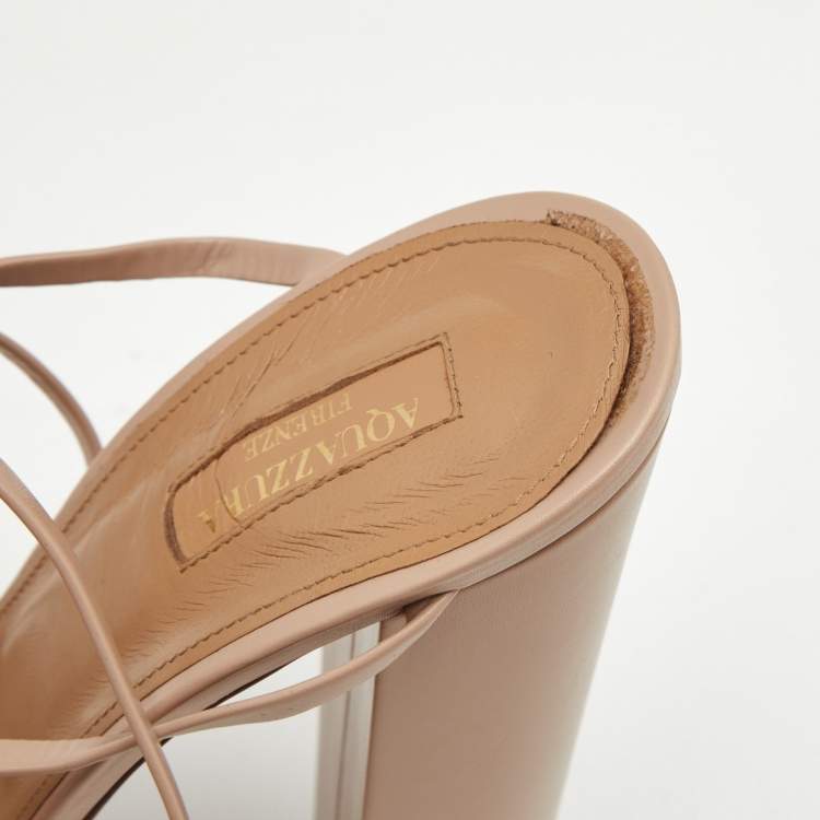 Pre Owned Aquazzura Beige Leather Gin Plateau Platform Sandals Size 41