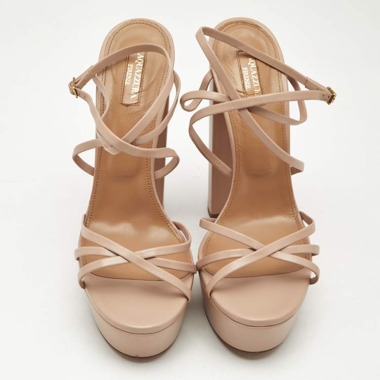 Pre Owned Aquazzura Beige Leather Gin Plateau Platform Sandals Size 41