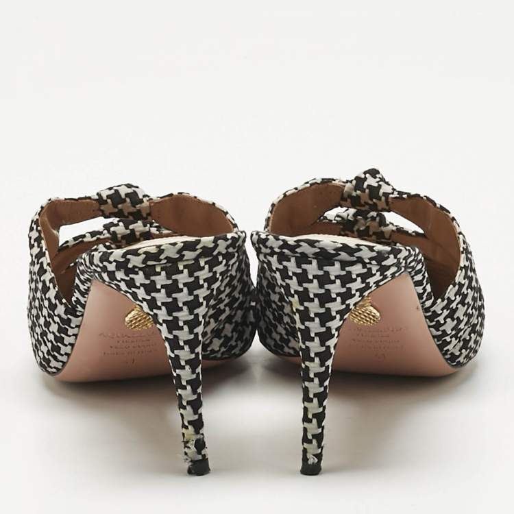 Pre Owned Aquazzura White/Black Fabric Knotted Mondaine Mules Size 41