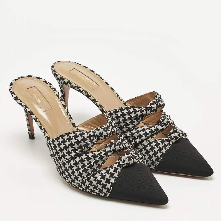 Pre Owned Aquazzura White/Black Fabric Knotted Mondaine Mules Size 41