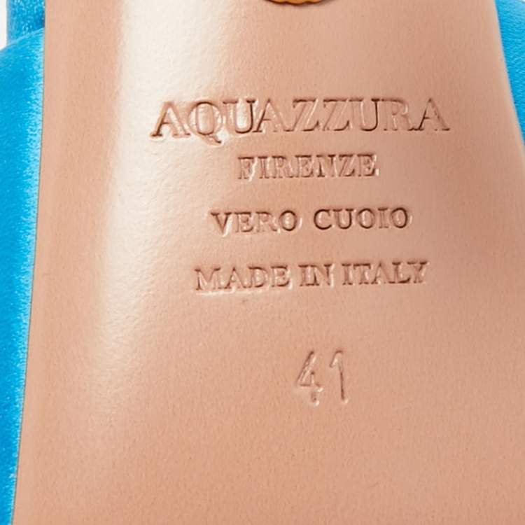 Pre Owned Aquazzura Blue Satin Darling Slide Sandals Size 41