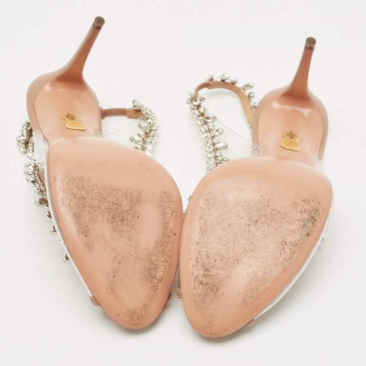 Pre Owned Aquazzura Beige Leather and PVC Temptation Slingback Sandals Size 41