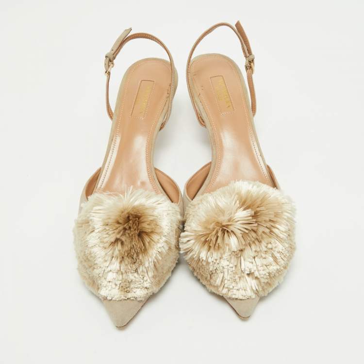 Pre Owned Aquazzura Light Grey Velvet Power Puff  Slingback Pumps Size 40