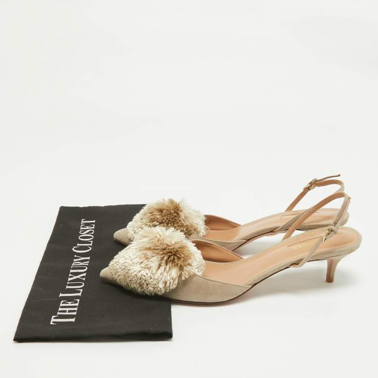 Pre Owned Aquazzura Light Grey Velvet Power Puff  Slingback Pumps Size 40