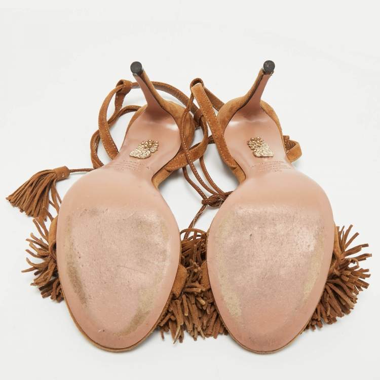 Pre Owned Aquazzura Brown Suede Wild Thing Ankle Strap Sandals Size 35
