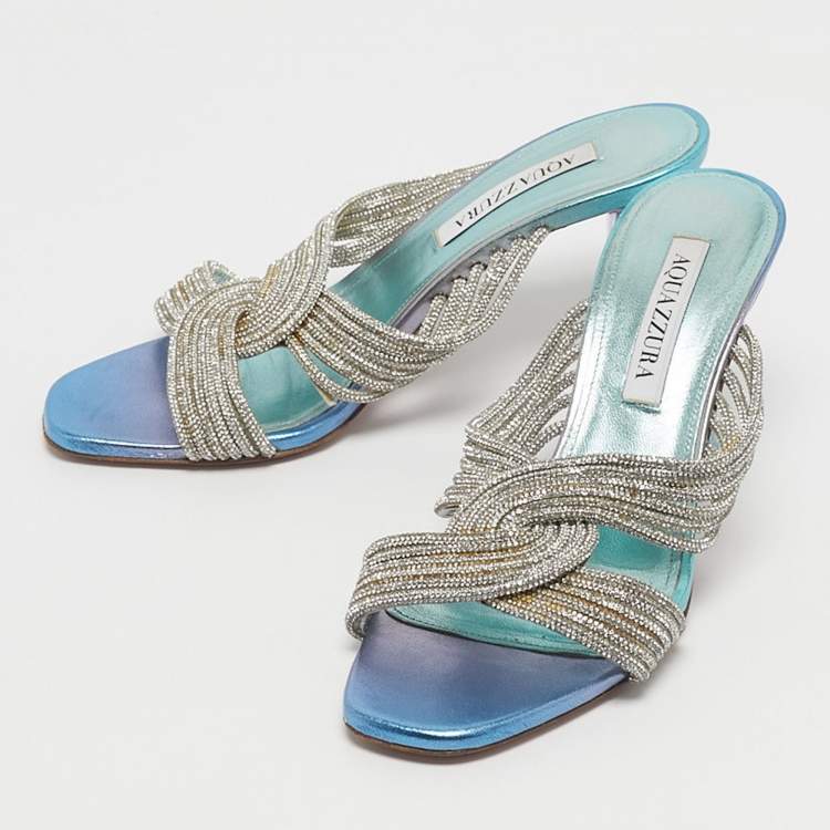 Pre Owned Aquazzura Ombre Blue/Purple Leather Gatsby Slide Sandals Size 38