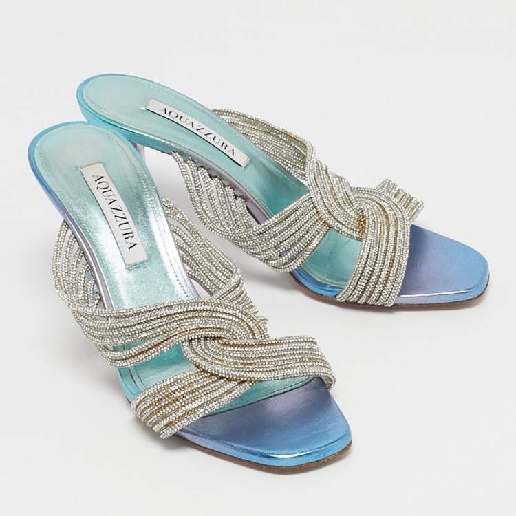 Pre Owned Aquazzura Ombre Blue/Purple Leather Gatsby Slide Sandals Size 38