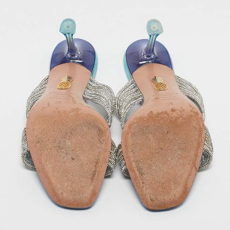 Pre Owned Aquazzura Ombre Blue/Purple Leather Gatsby Slide Sandals Size 38