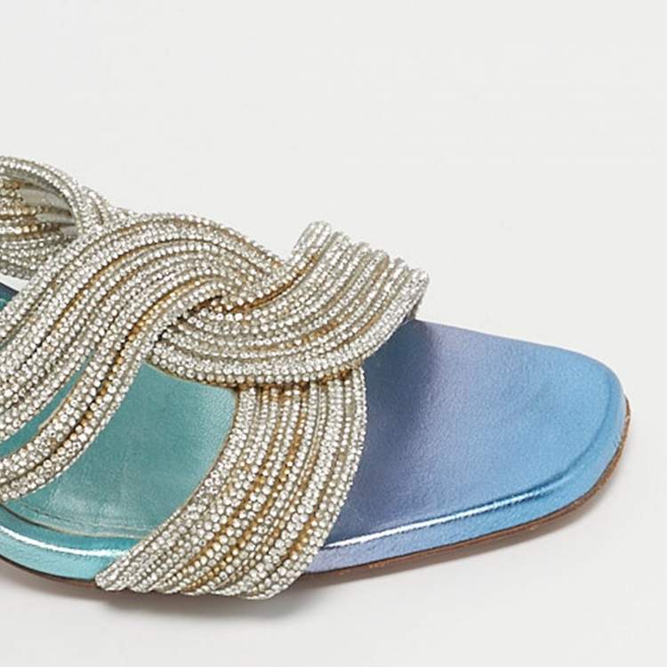 Pre Owned Aquazzura Ombre Blue/Purple Leather Gatsby Slide Sandals Size 38