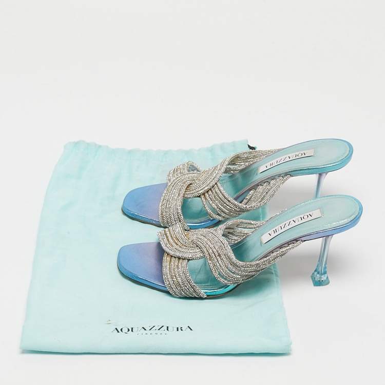 Pre Owned Aquazzura Ombre Blue/Purple Leather Gatsby Slide Sandals Size 38