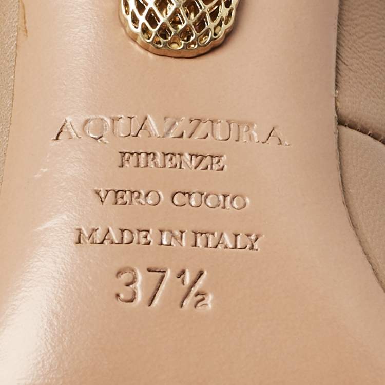 Pre Owned Aquazzura Beige Leather Christy Lace Ankle Wrap Pumps Size 37.5