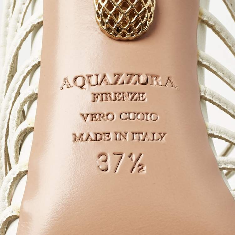 Pre Owned Aquazzura White  Leather Nadja Strappy Ankle Wrap Sandals Size 37.5