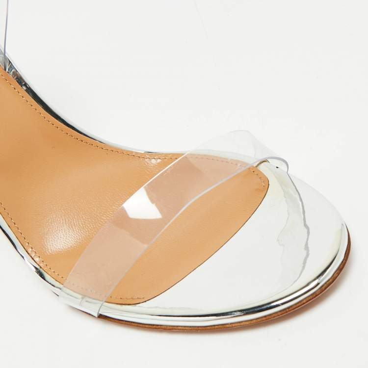 Pre Owned Aquazzura Silver PVC So Nude Slingback Sandals Size 40