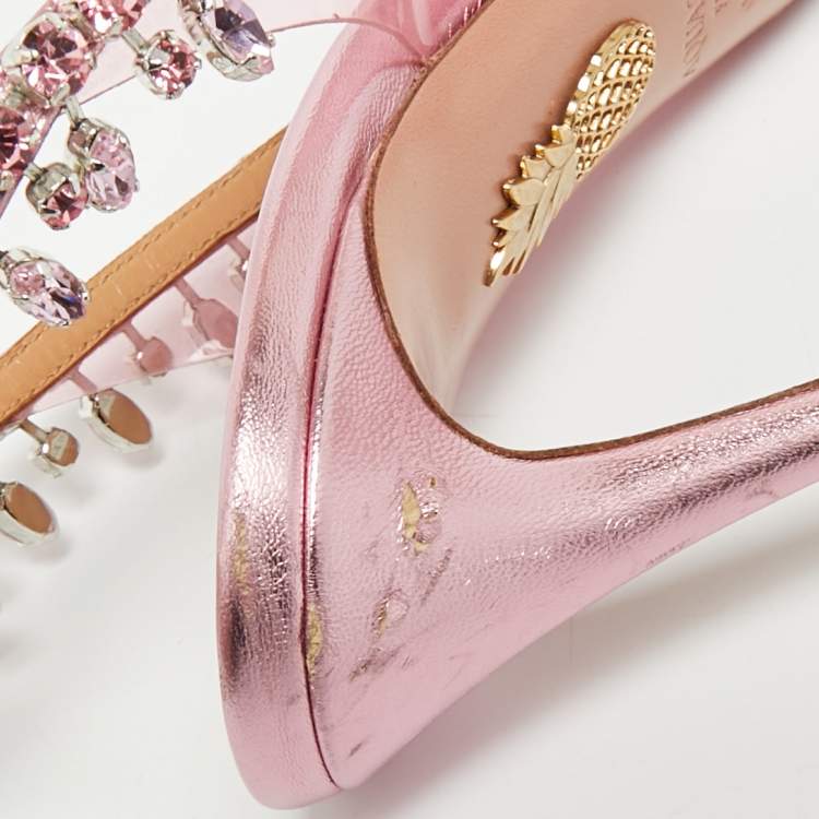 Pre Owned Aquazzura Rose Pink Leather and PVC Temptation Slingback Pumps Size 38