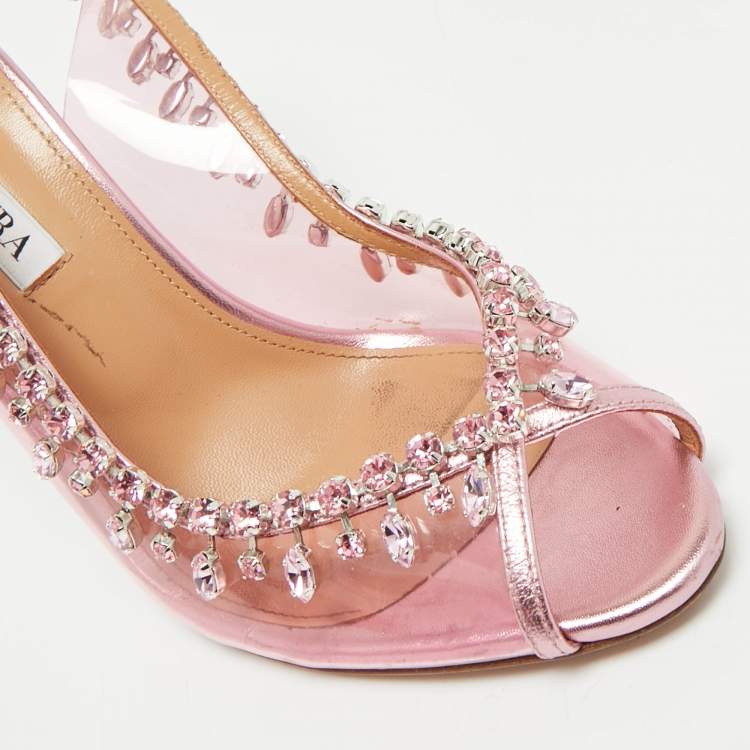 Pre Owned Aquazzura Rose Pink Leather and PVC Temptation Slingback Pumps Size 38