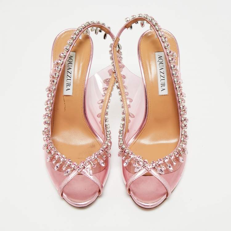 Pre Owned Aquazzura Rose Pink Leather and PVC Temptation Slingback Pumps Size 38