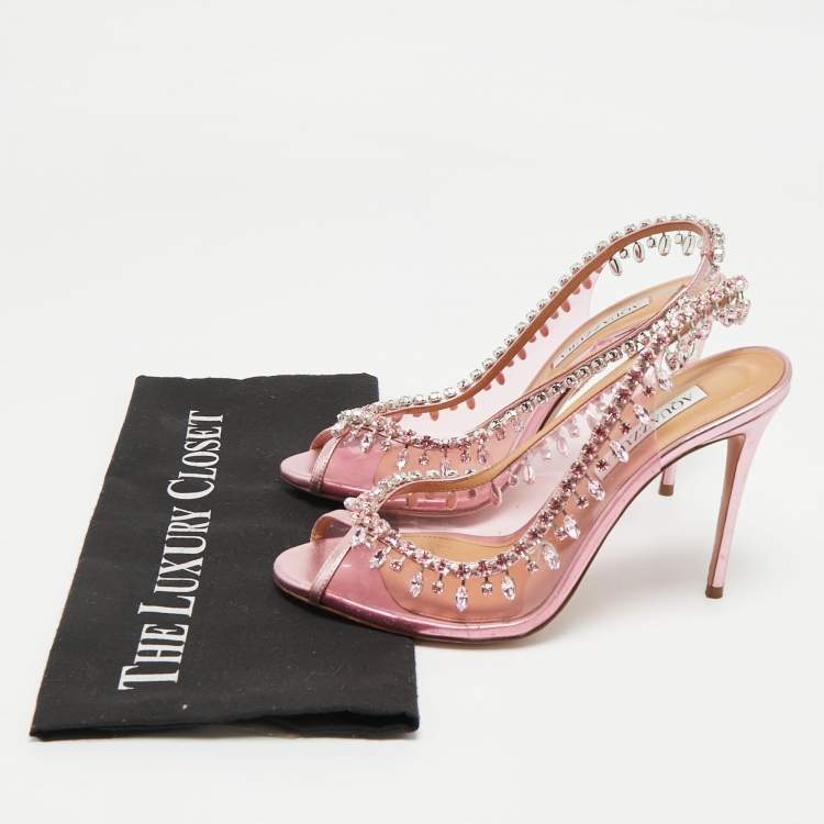 Pre Owned Aquazzura Rose Pink Leather and PVC Temptation Slingback Pumps Size 38