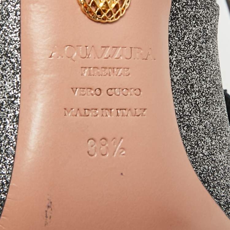 Pre Owned Aquazzura Grey Glitter Leather Poison Embellished Pumps Size 38.5