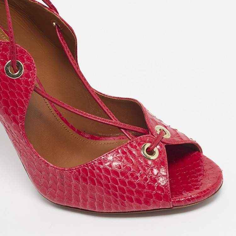 Pre Owned Aquazzura Red Snakeskin Tango Curvy Sandals Size 39