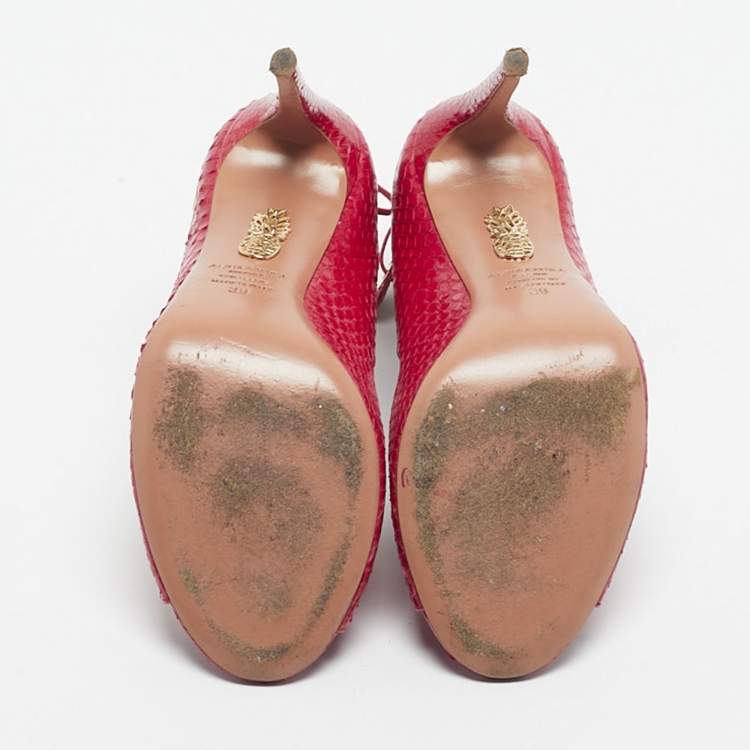 Pre Owned Aquazzura Red Snakeskin Tango Curvy Sandals Size 39