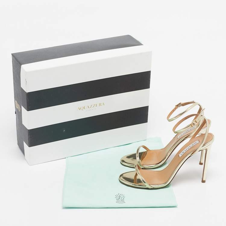 Pre Owned Aquazzura Gold Patent Leather Olie Ankle Strap Sandals Size 38