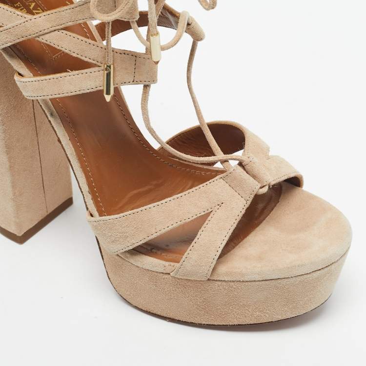 Pre Owned Aquazzura Beige Suede Platform Ankle Strap Sandals Size 39