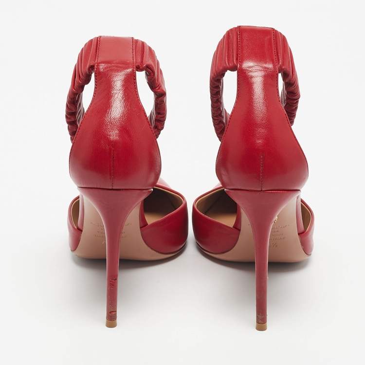 Pre Owned Aquazzura Red Leather Ankle Cuff Pointed Toe Sandals Size 38.5