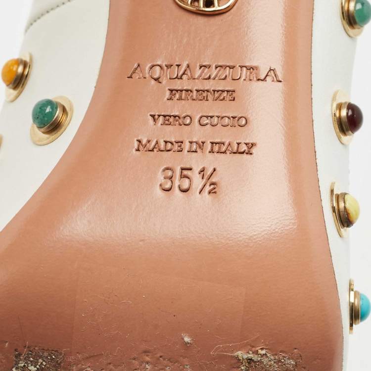Pre Owned Aquazzura White Leather Byzantine Pumps Size 35.5