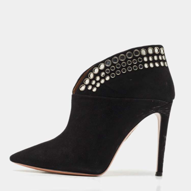 Pre Owned Aquazzura Black Suede Disco Booties Size 36.5