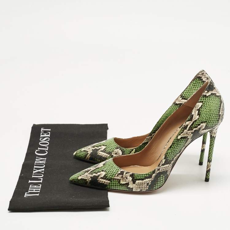 Pre Owned Aquazzura Green/Brown Snakeskin Leather Purist Pumps Size 39.5