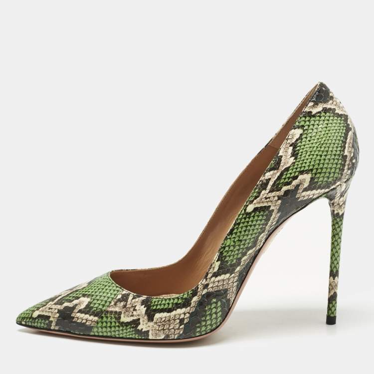 Pre Owned Aquazzura Green/Brown Snakeskin Leather Purist Pumps Size 39.5