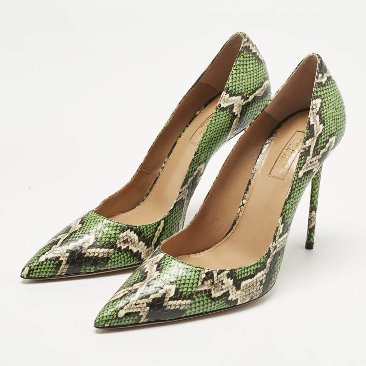 Pre Owned Aquazzura Green/Brown Snakeskin Leather Purist Pumps Size 39.5