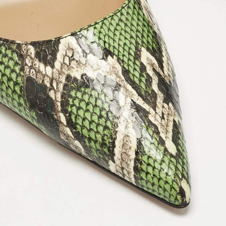 Pre Owned Aquazzura Green/Brown Snakeskin Leather Purist Pumps Size 39.5