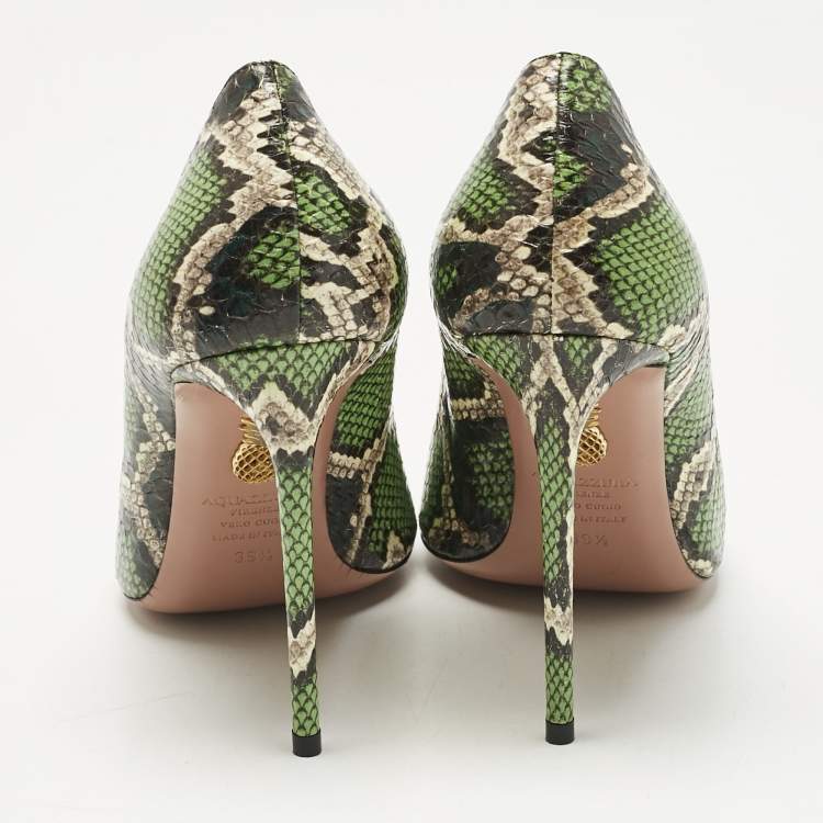 Pre Owned Aquazzura Green/Brown Snakeskin Leather Purist Pumps Size 39.5