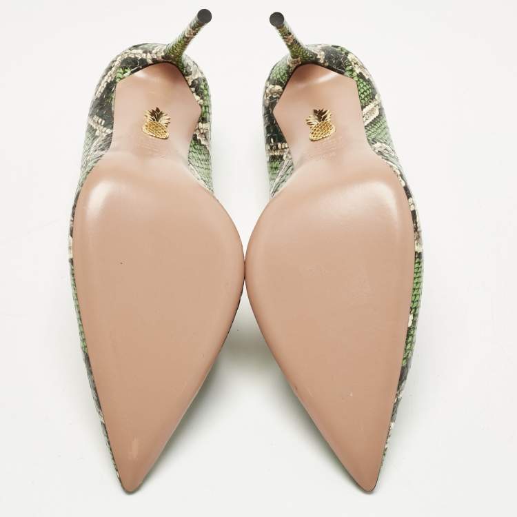 Pre Owned Aquazzura Green/Brown Snakeskin Leather Purist Pumps Size 39.5