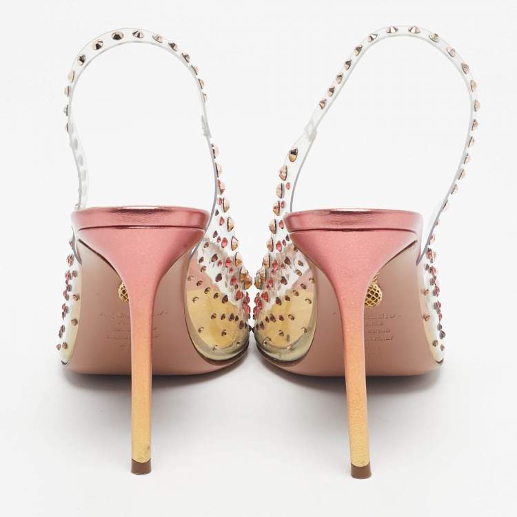 Pre Owned Aquazzura Transparent PVC Crystal Embellished Slingback Pumps Size 38.5
