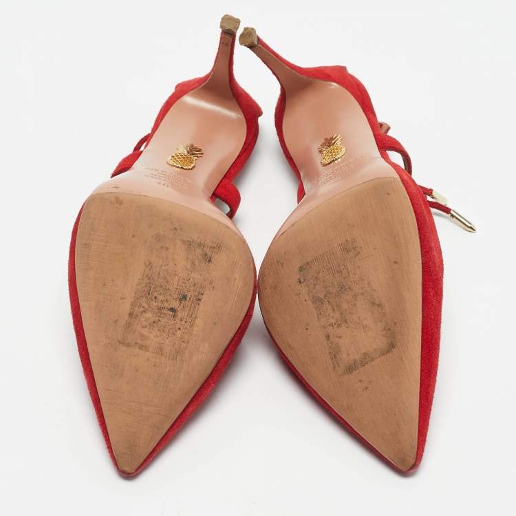 مملوكة مسبقًا Aquazzura Red Suede Matilde Ankle Wrap Pumps Size 40