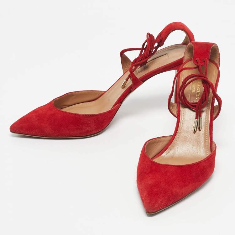 مملوكة مسبقًا Aquazzura Red Suede Matilde Ankle Wrap Pumps Size 40