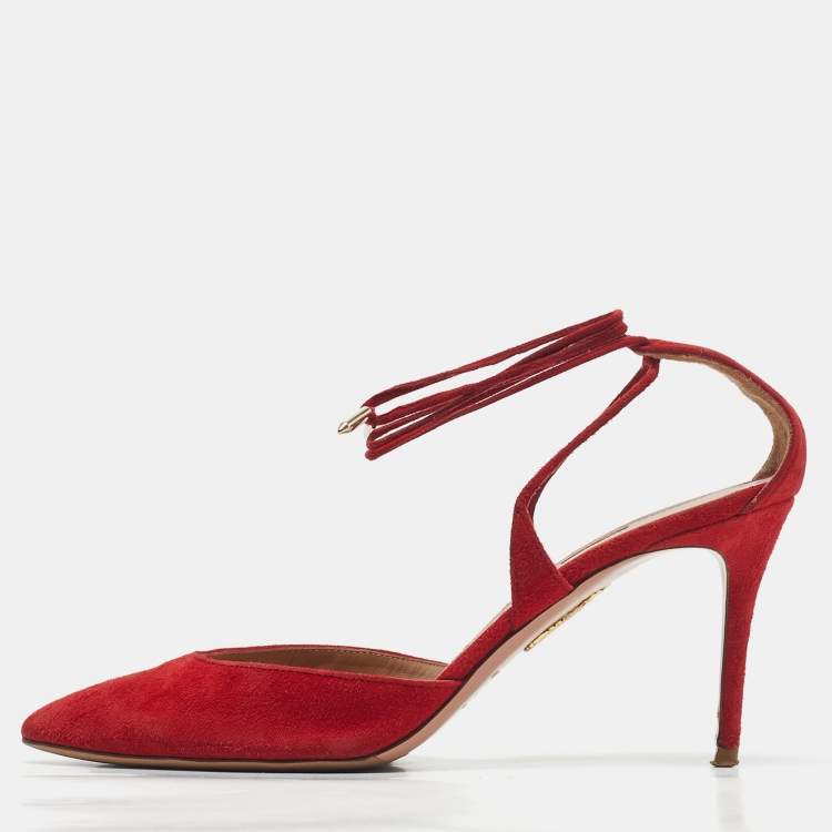 مملوكة مسبقًا Aquazzura Red Suede Matilde Ankle Wrap Pumps Size 40